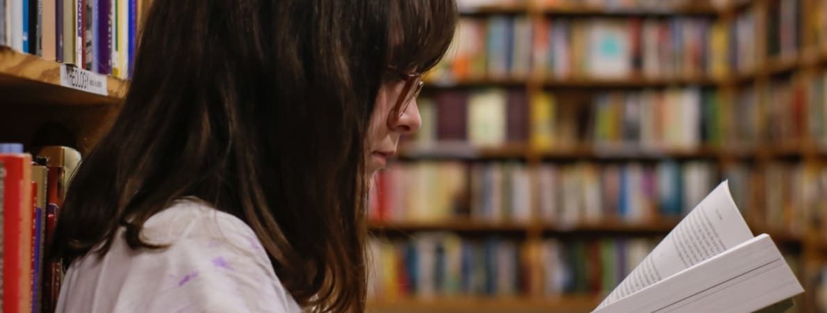 Student studying in library