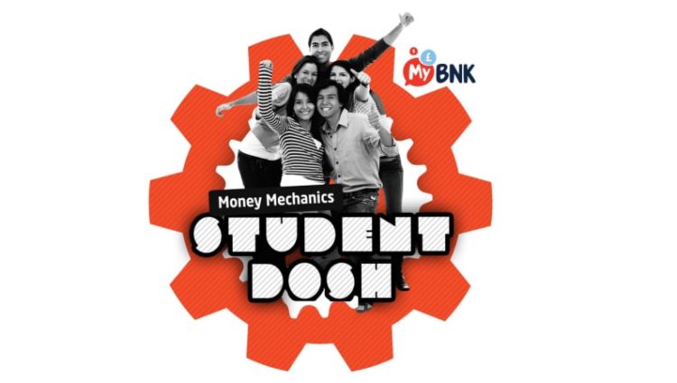 Student Dosh andMy Bnk logo - young people smiling within a cog