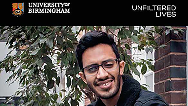 University of Birmingham logo with a image of student underneath