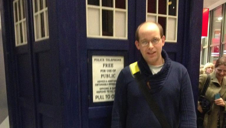 Daniel Dracott stood in front of the Doctor Who Tardis