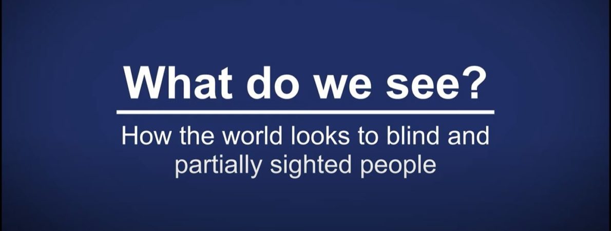 Title page of video reading: What do we see? How the world looks to blind and partially sighted people