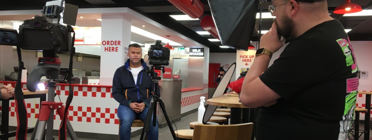 Picture of Rainbow in a Five Guys restaurant, during filming