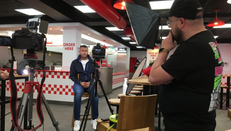 Picture of Rainbow in a Five Guys restaurant, during filming