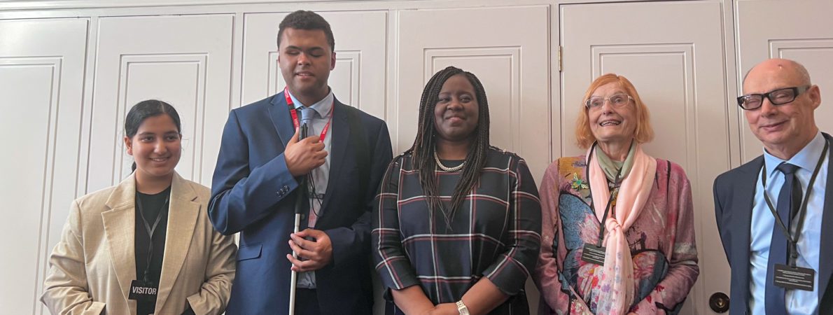 Ramneek Aluwalia, Rainbow Burgatti, Marsha de Cordova, Mrs and Dr Standish at the APPG event for visually impaired students