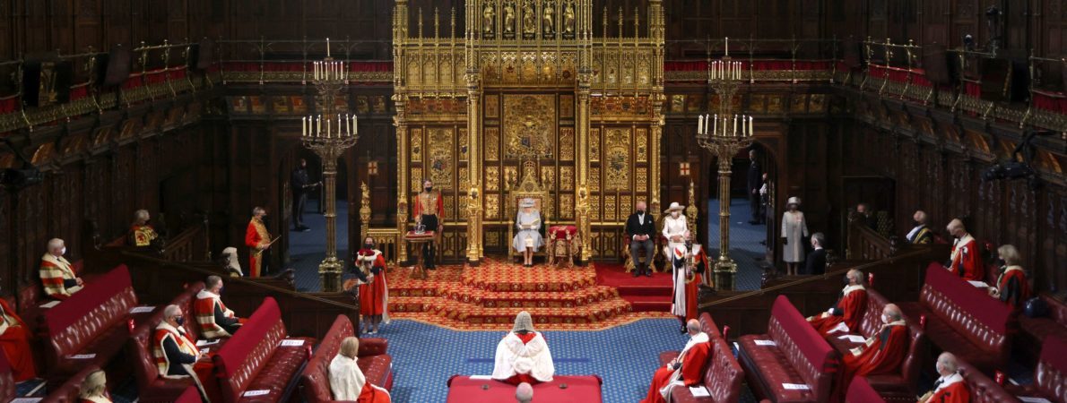 View of the chamber as Britain's Queen Elizabeth delivers her speech in the House of Lords during the State Opening of Parliament