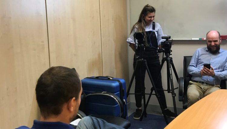 Filming Jesse Dufton for a WeWork film with videographer and interviewer