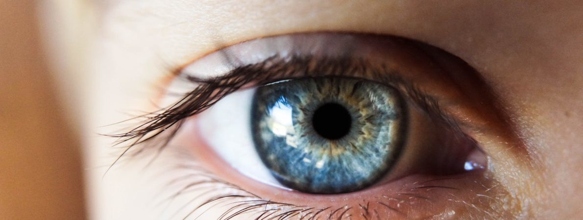 Close up of a bright blue eye