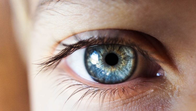 Close up of a bright blue eye