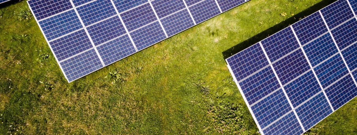 Solar panels on a lawn