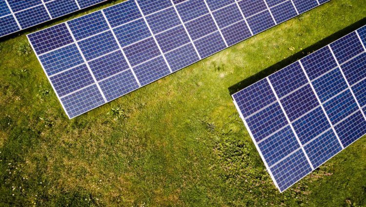 Solar panels on a lawn