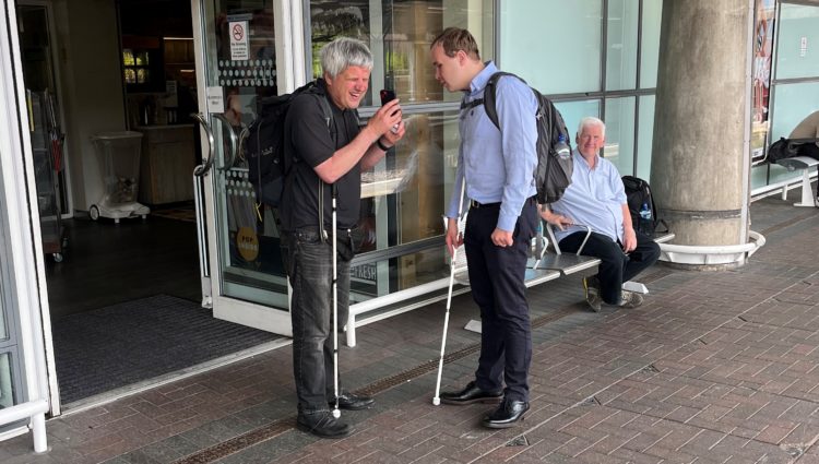 Sight Loss Council members testing GoodMaps at Manchester Airport