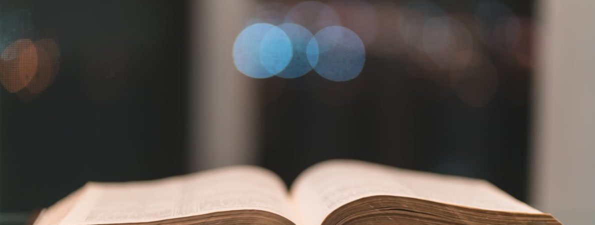 Picture of open book in library