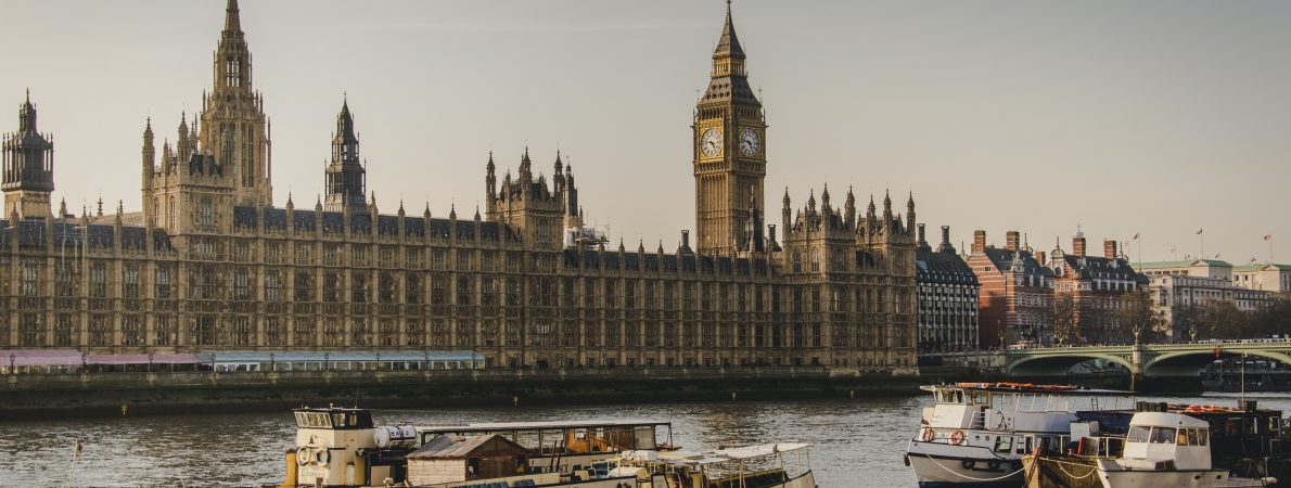 The Westminster and river Thames with boats