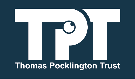 Thomas Pocklington Trust logo. White writing on dark blue background
