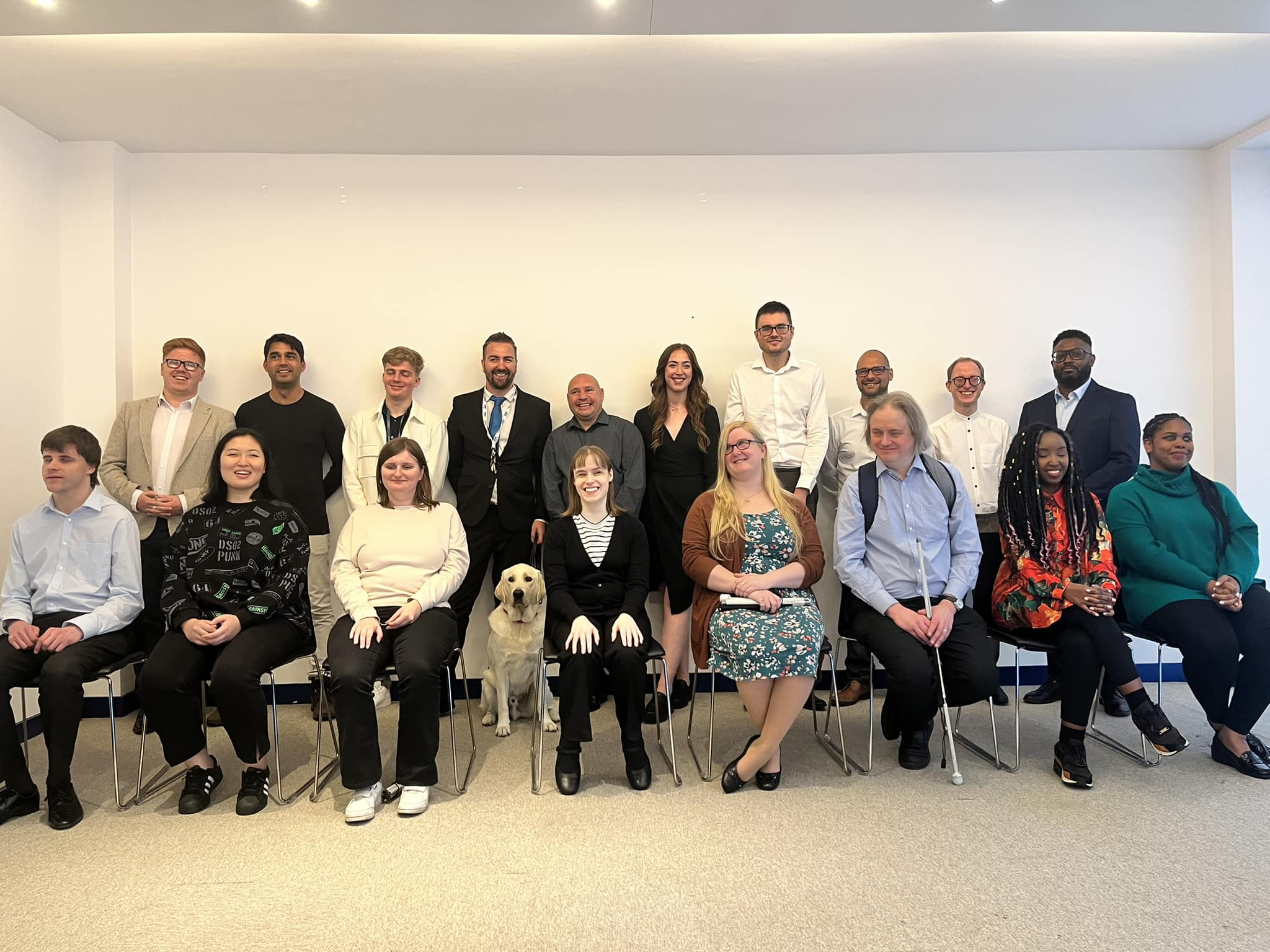 Image shows a group photo of Thomas Pocklington Trust's Get Set Progress 2023 interns and team.