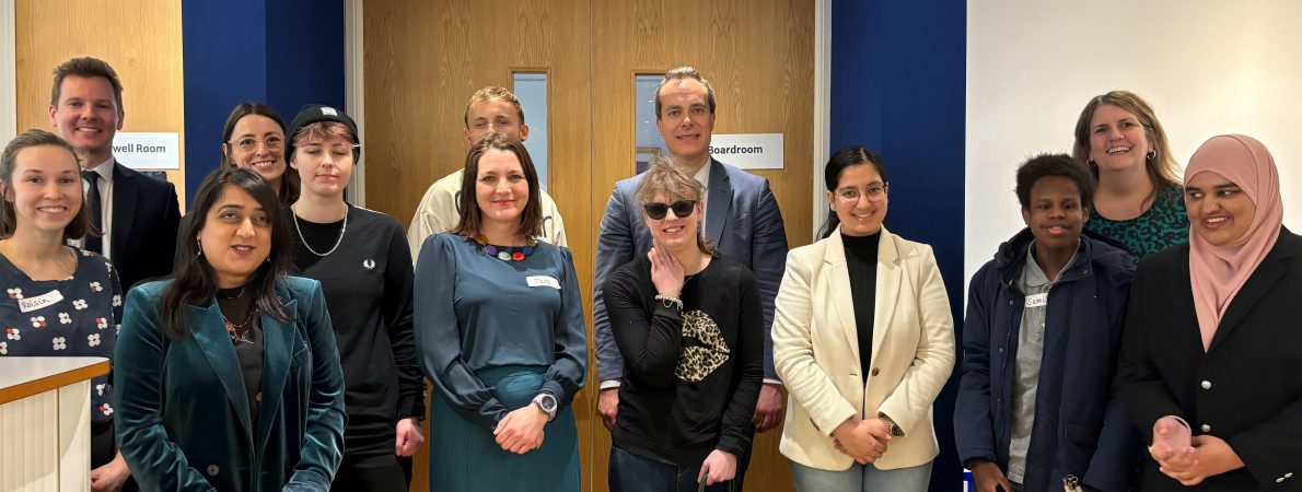 David Johnston MP, Minister for Children, Families and Wellbeing and responsible for SEND policy, is photographed with TPT staff, Student Voices and Young Voices and representatives from RNIB and Guide Dogs.