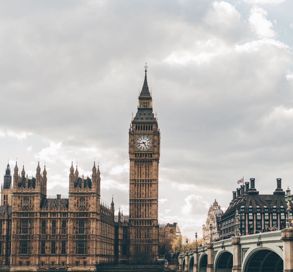 A picture of Big Ben and the Houses of Parliament on a cloudy summer day.