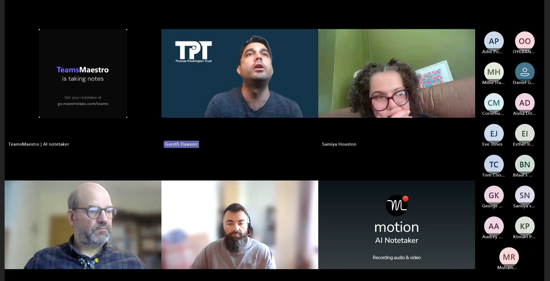 Image shows screengrab showing four participants from the online skillshare session on Teams.